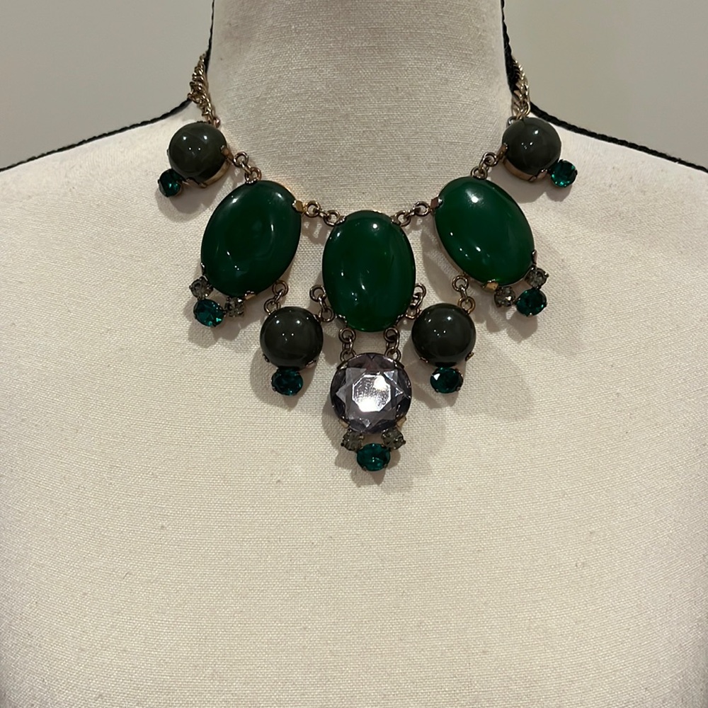 Loft Green Rhinestone Statement Necklace 15-18”